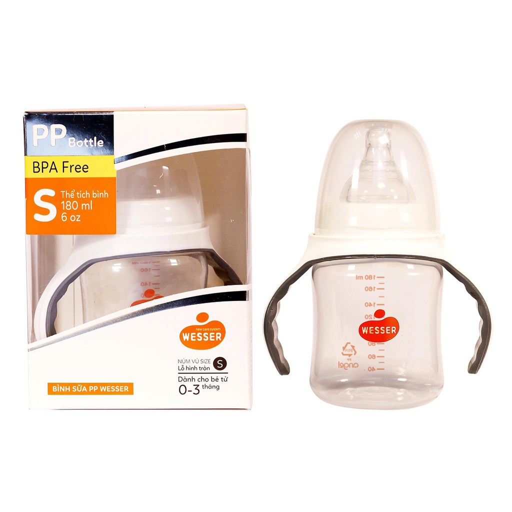 Bình Sữa Wesser PP Cổ Hẹp 60ml/140ml/250ml, Cổ Rộng 180ml/260ml