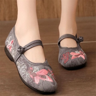 Giày Búp Bê Đế Mềm Thêu Họa Tiết Thổ Cẩm Xinh Xắn Thoải Mái Cho Nữ