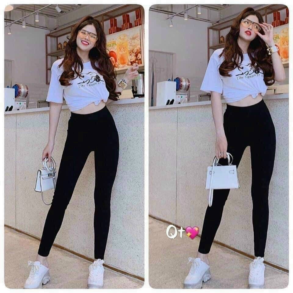 Quần legging nữ dài cạp cao, quần dài nâng mông chất thun lạnh