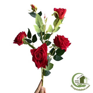 Cành hoa hồng nhung màu đỏ - cành lớn dài 85cm - hoa vải cao cấp
