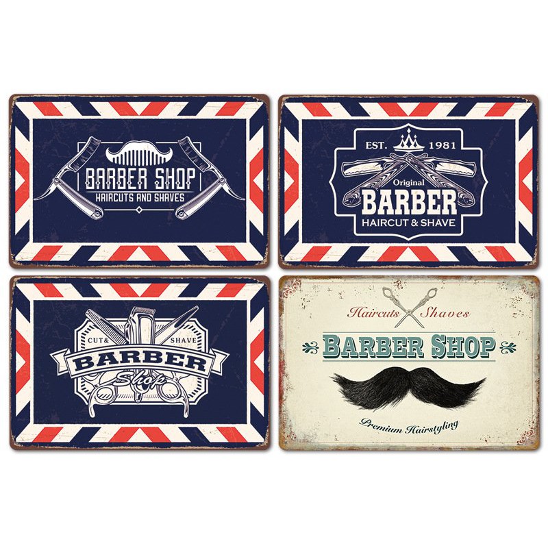 Tranh thiếc trang trí quán tóc nam vintage barber