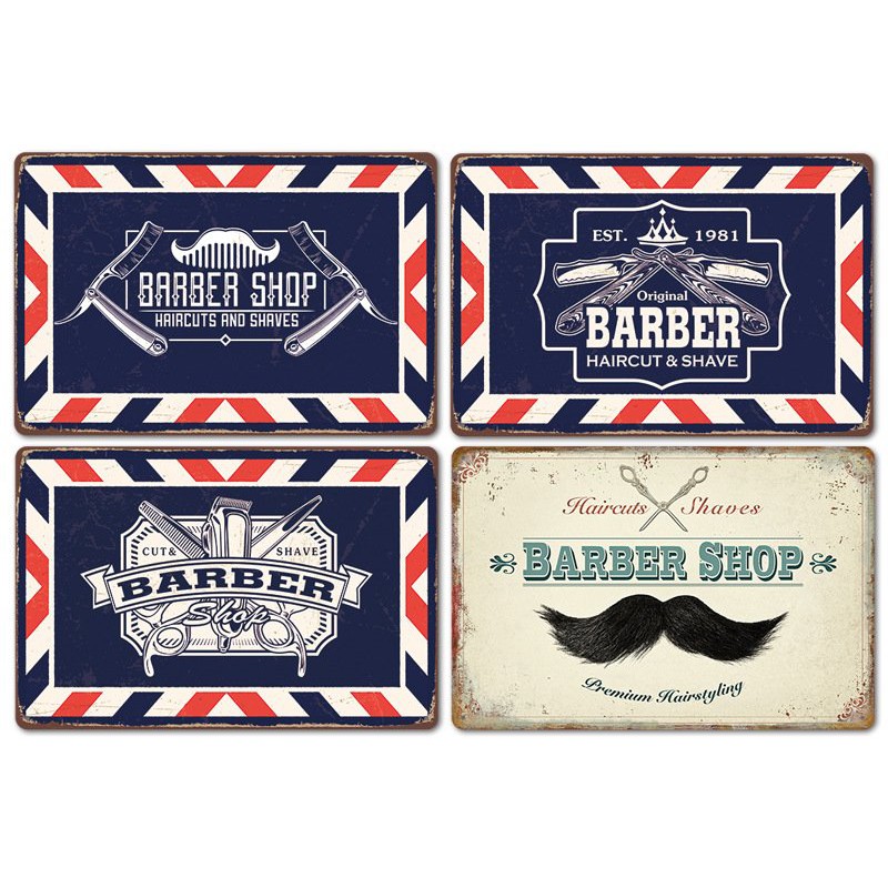 Tranh thiếc trang trí quán tóc nam vintage barber