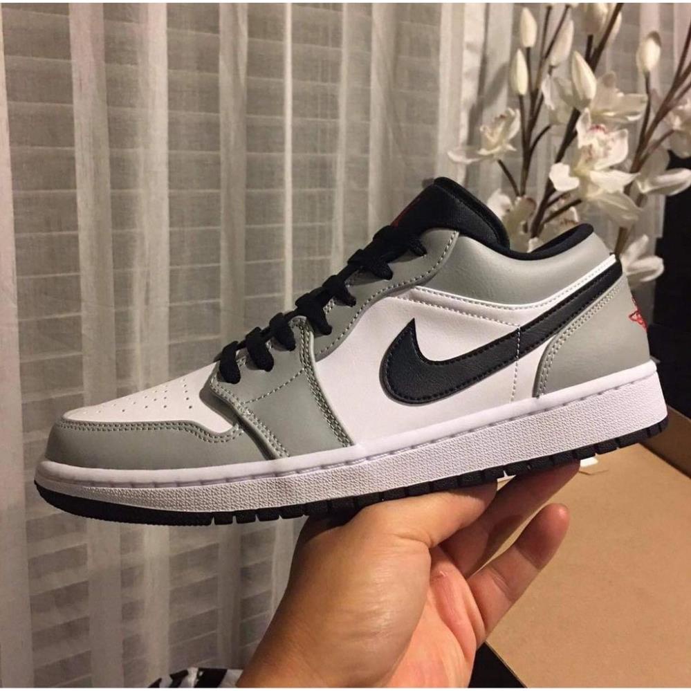 Giày Sneaker Nam Nữ Giá Rẻ, Giày Thể Thao Nike Air Jordan 1 Xám Low, JD1 Cổ Thấp Gót Đỏ Da Cao Cấp Thoáng Khí -h91