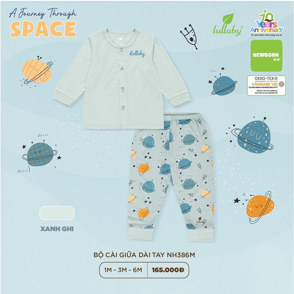 [ LULLABY ] Bộ quần áo cài giữa dài tay cho bé từ sơ sinh đến 6 tháng NH386M