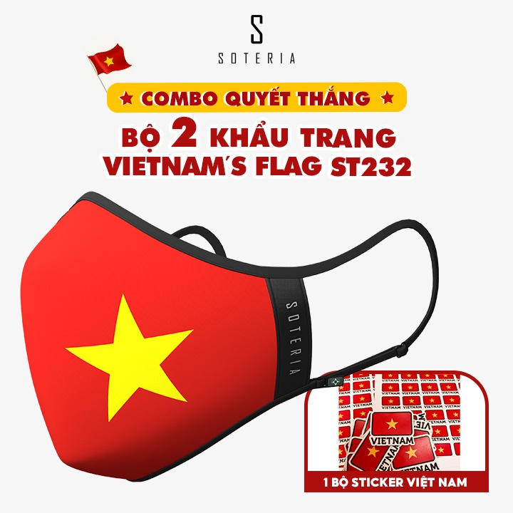 Khẩu Trang cờ Việt Nam SOTERIA Vietnam's Flag ST232 - Combo 2 Khẩu Trang + Quà Tặng Sticker - Size S,M,L