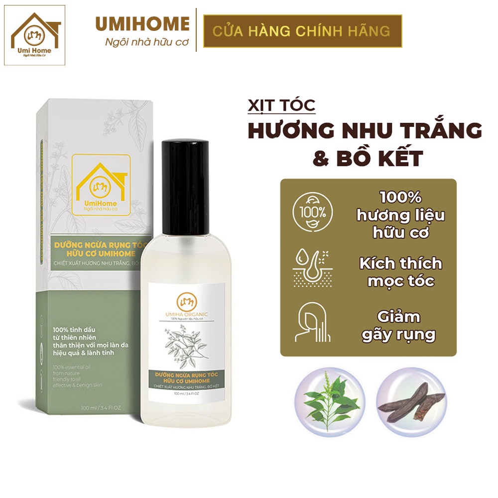 Nước dưỡng tóc tinh dầu Hương Nhu Trắng và Bồ Kết UMIHOME 50/100ml dùng xịt kích mọc Tóc nhanh dài