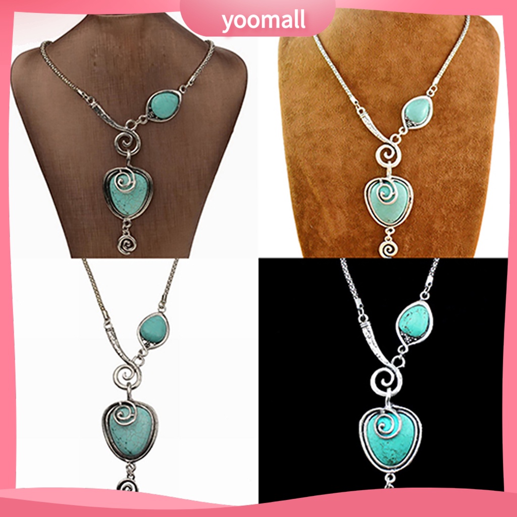 Vòng cổ Mặt Trái Tim Đính Đá Ngọc Lam Phong Cách Cổ Điển Cho Nữ