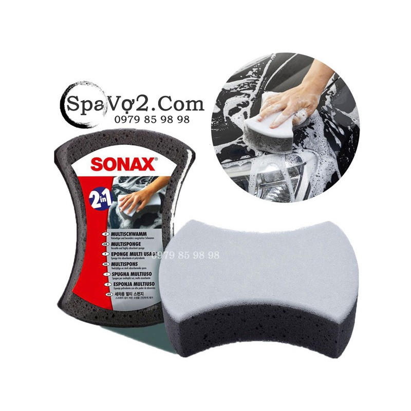 Combo Nước rửa xe kết hợp bóng sơn nhanh và mút rủa xe ô tô xe máy SONAX Wash &amp; Wax (Rửa &amp; Wax bóng sơn) 313341