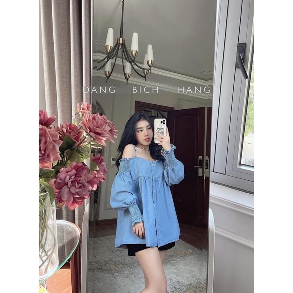 Áo jean demin trễ vai