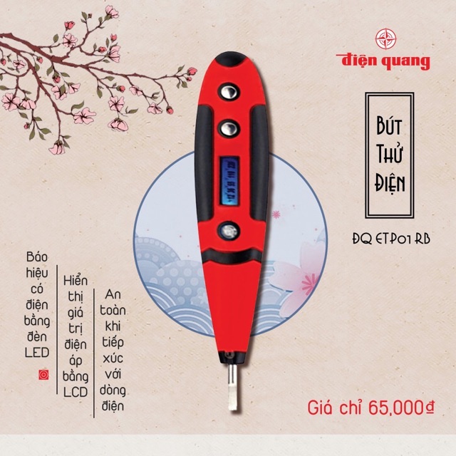 Bút thử điện Điện Quang ĐQ ETP01 RB (hiển thị LCD, đỏ đen) - hàng chính hãng, có sẵn