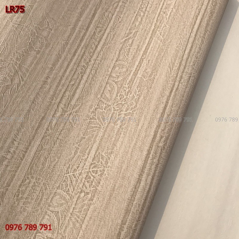 10M Giấy Dán Tường Trơn Sần Xước Vân Gỗ Dọc LR75 Lụa Không Keo Khổ Rộng 53 cm