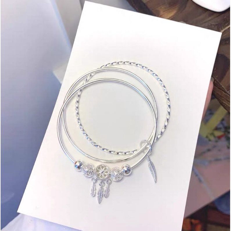 Vòng bạc S999 gồm 3 vòng phối charm dreamcatcher ( V201)