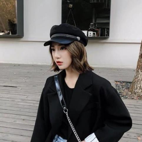[HÀNG XỊN, GIÁ TỐT] Nón Baret Nồi Đen Vành Da Phong Cách Thủy Thủ Hàn Quôc - Mã NV008
