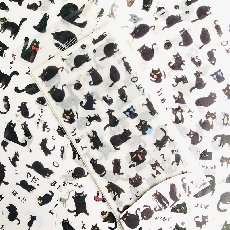 Set 6 tấm sticker hình chú mèo đen dễ thương dùng trang trí DIY