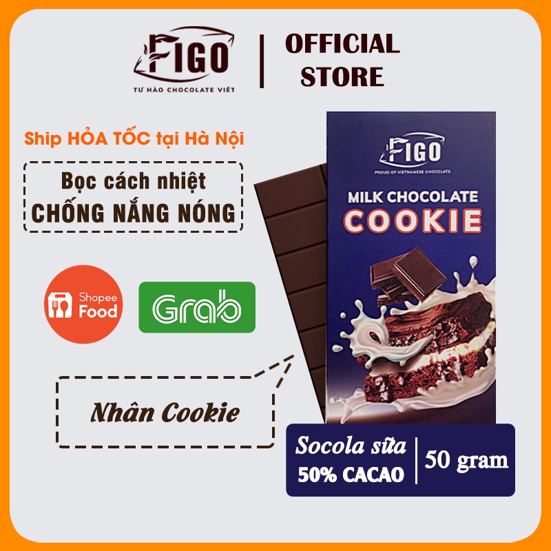 [Chính hãng] Socola sữa 50% Cacao nhân Cookie Thanh 50gr | Milk Chocolate Cookie Thương hiệu ChocolateFigo ĂN LÀ NGHIỀN