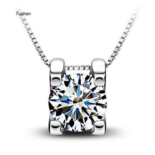 TUSH_Women Cubic Zirconia Pendant Silver Plated Drop for Necklace Chain Jewelry Gift