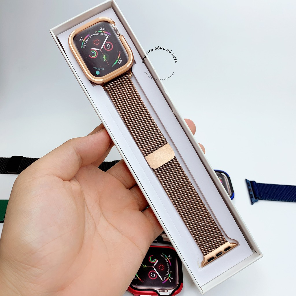 Combo dây thép không rỉ milan loop và ốp viền nhôm chống sốc cho Apple Watch 1/2/3/4/5/6/se