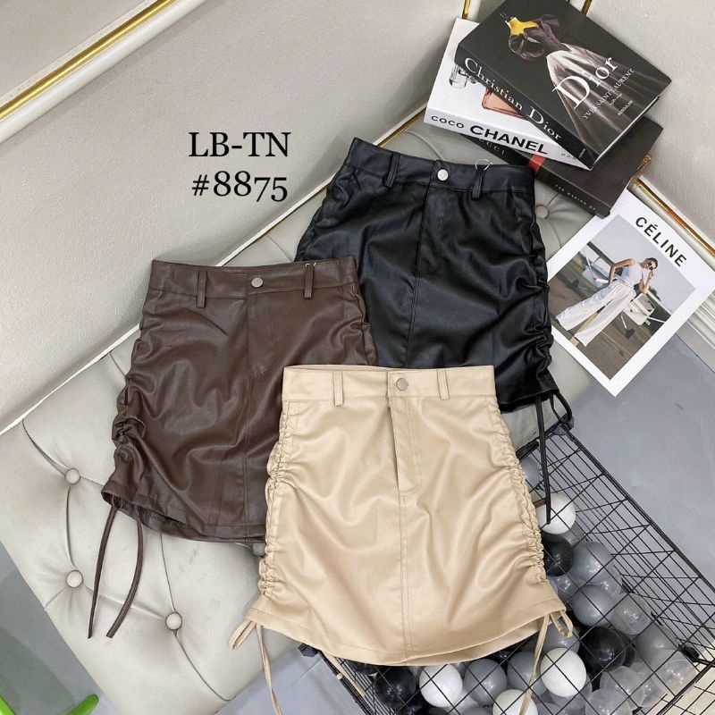 Chân váy ngắn nữ chất da mềm dây rút 2 bên cá tính màu đen nâu kem thời trang Chunshop 1993 | BigBuy360 - bigbuy360.vn