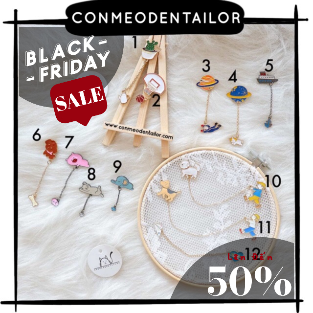 CONMEODENTAILOR Ghim cài balo túi áo có dây GHIM ĐÔI