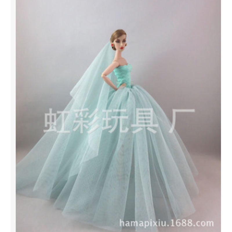 Gift Lace Handmade Long Tail Veil Evening Dress Doll Wedding Cloth