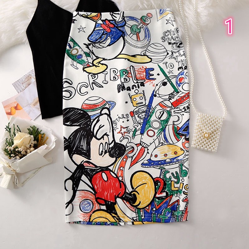 Chân váy ôm dáng họa tiết chuột Mickey hoạt hình dễ thương cho nữ