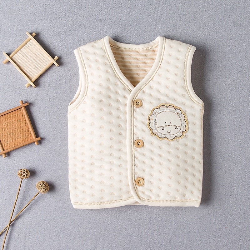 Áo gile chần bông cho bé trai bé gái sơ sinh cotton hữu cơ tự nhiên 100%