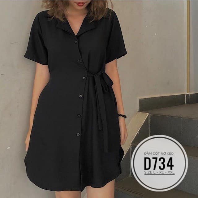 SẴN HÀNG ẢNH THẬT(60-90kg) MINSTORE BIGSIZE Đầm cột nơ xéo D734 Chất liệu: cotton lạnh