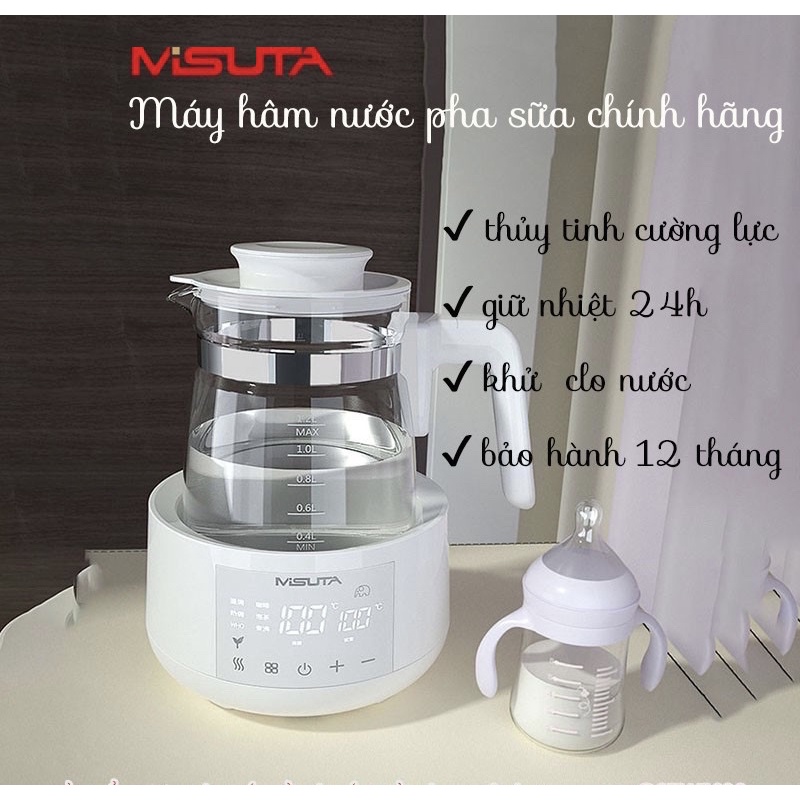 Bình đun nước pha sữa - Máy đun nước pha sữa Misuta 1,2l mẫu mới nhất + TẶNG KÈM JACK CẮM CHUYỂN ĐỔI