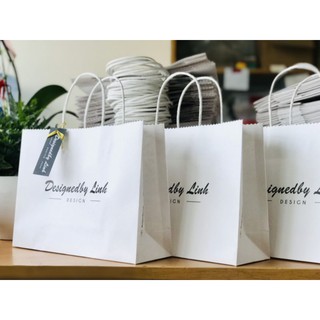 Combo 100 túi giấy kraft nhiều màu + in thông tin shop.