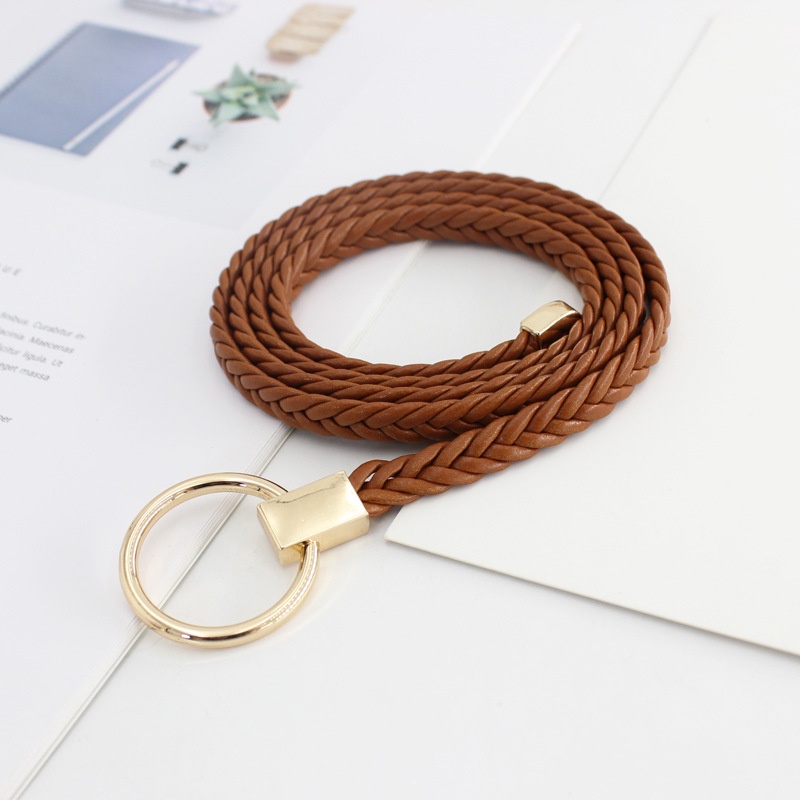 Thắt lưng da tết khóa tròn bản nhỏ