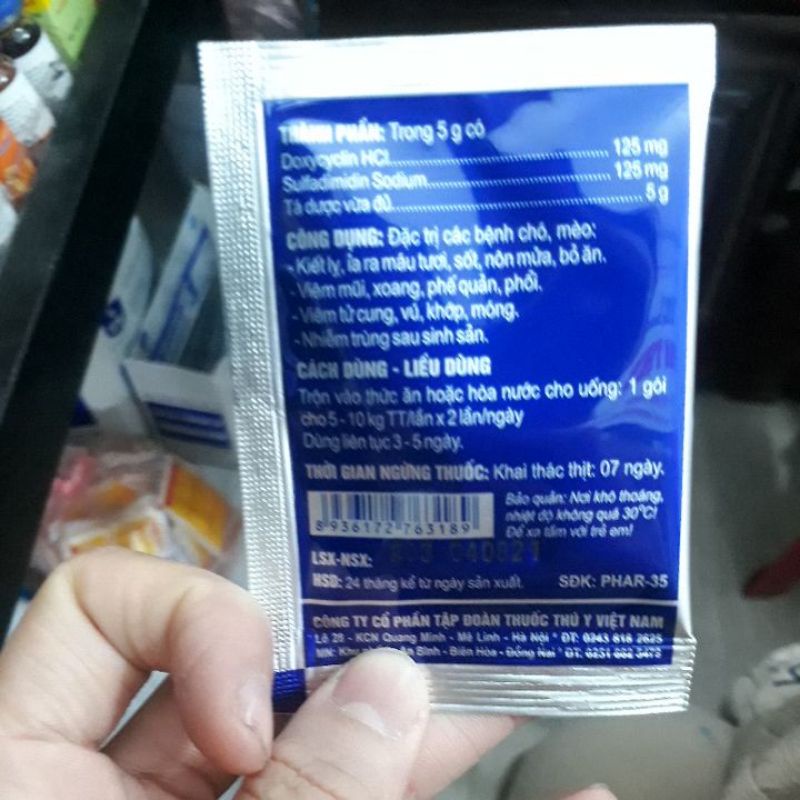 Hộp 25 gói kháng sinh uống Doxy-sul-trep. đặc trị bệnh chó mèo