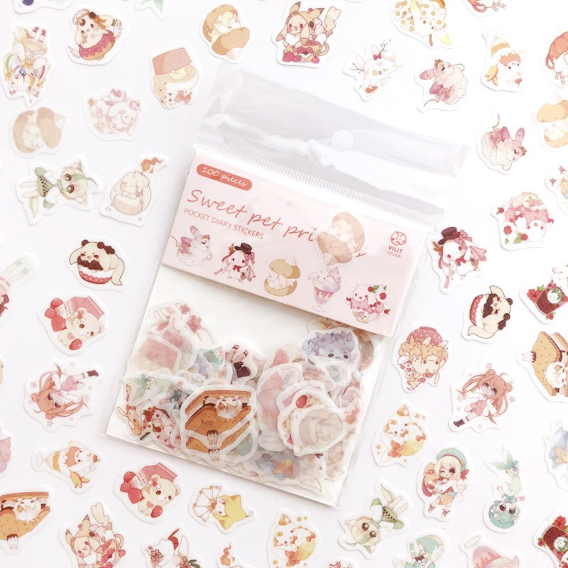 Set 100 miếng dán sticker cute họa tiết hoạt hình dùng để trang trí đa năng,nhãn dán sáng tạo ND23