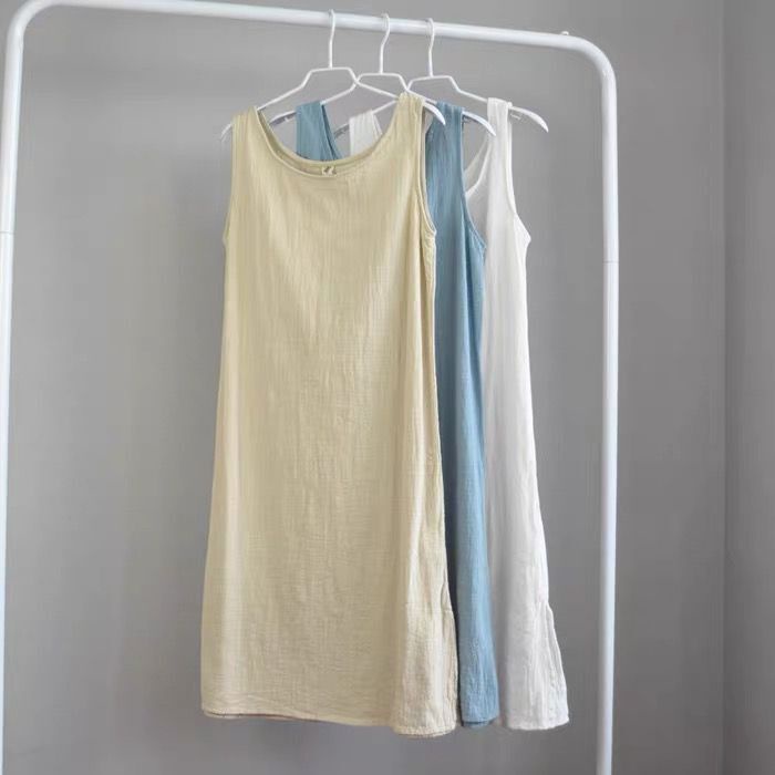 Đầm Cotton Lanh Không Tay Màu Trắng Trơn Cỡ Nhỏ Dành Cho Nữ