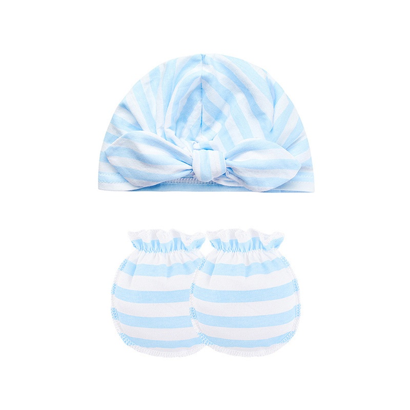 Bộ Găng Tay Và Mũ beanie cotton Thắt Nút Chống Trầy Cho Bé Sơ Sinh