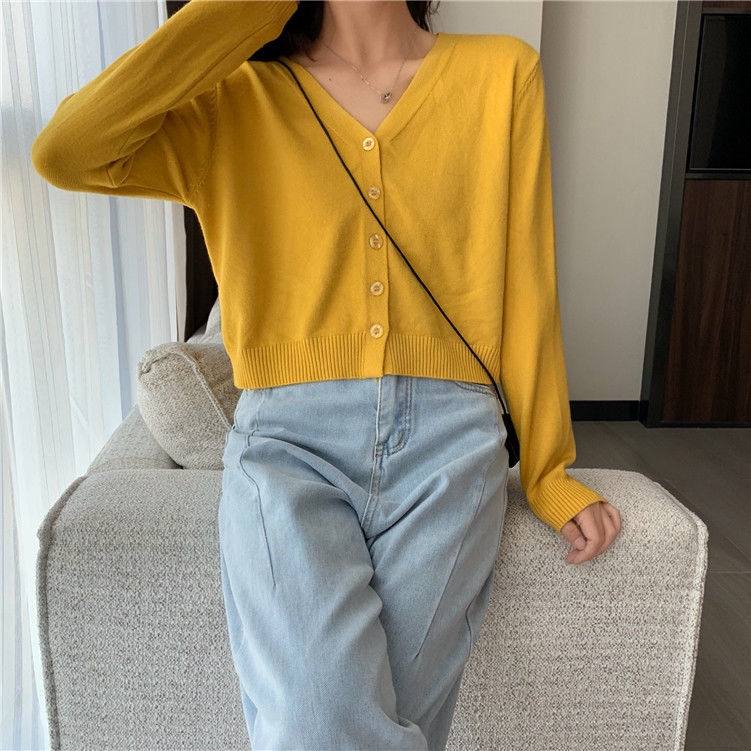 Áo Cardigan Dệt Kim Tay Dài Cổ Chữ V Kiểu Hàn Quốc Thời Trang 2020 Cho Nữ