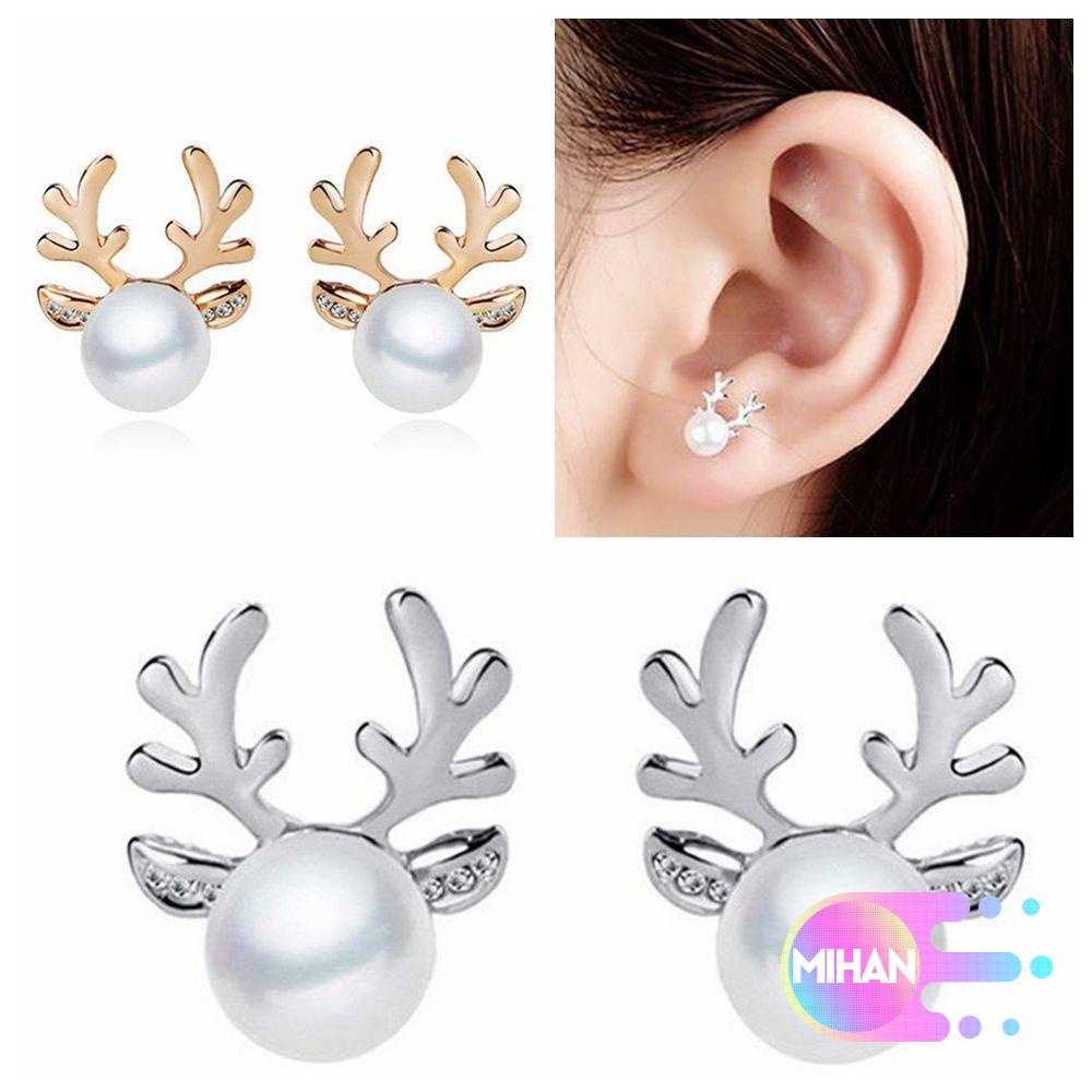 1 Cặp Bông Tai Hình Tuần Lộc Đính Ngọc Trai Giả Nhiều Màu Sắc Dễ Thương Dành Cho Nữ MIHAN1