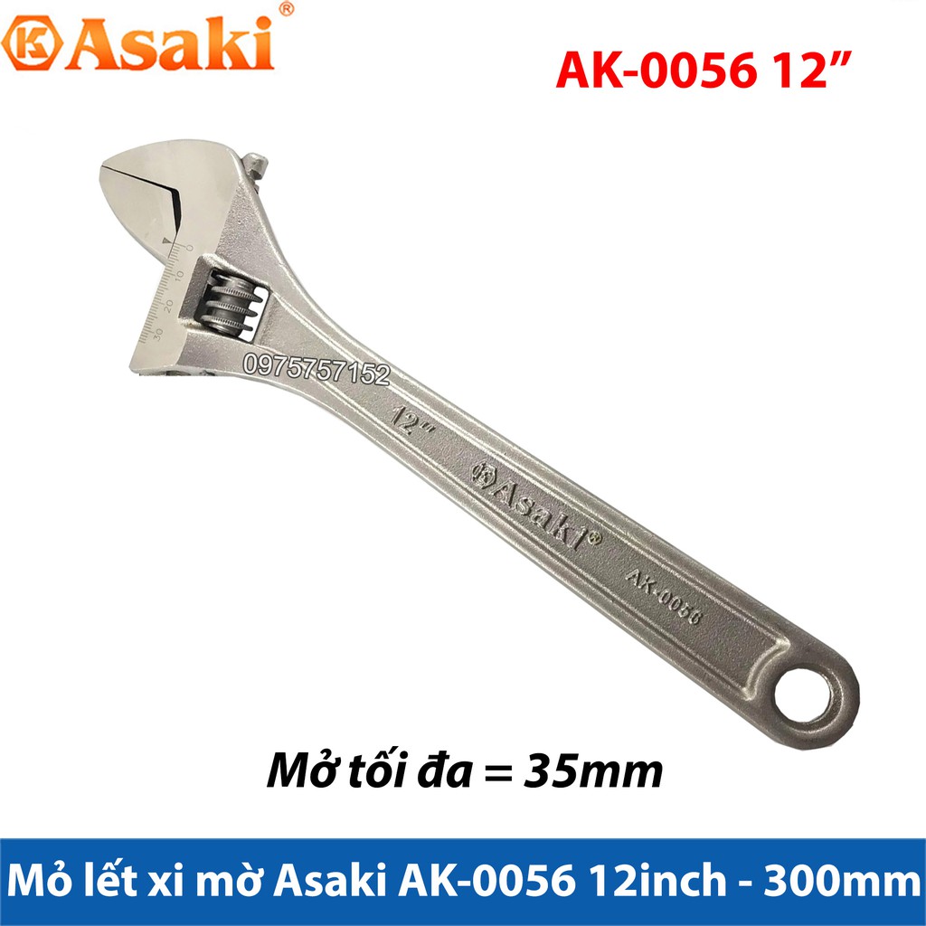 Mỏ lết xi mờ cao cấp Asaki AK-0056 12inch - 300mm (Mở tối đa 35mm)