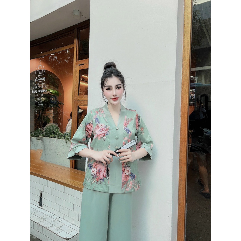 Pháp phục đi chùa lụa vân gỗ, Quần áo lụa đi lễ phối hoa văn siêu hot