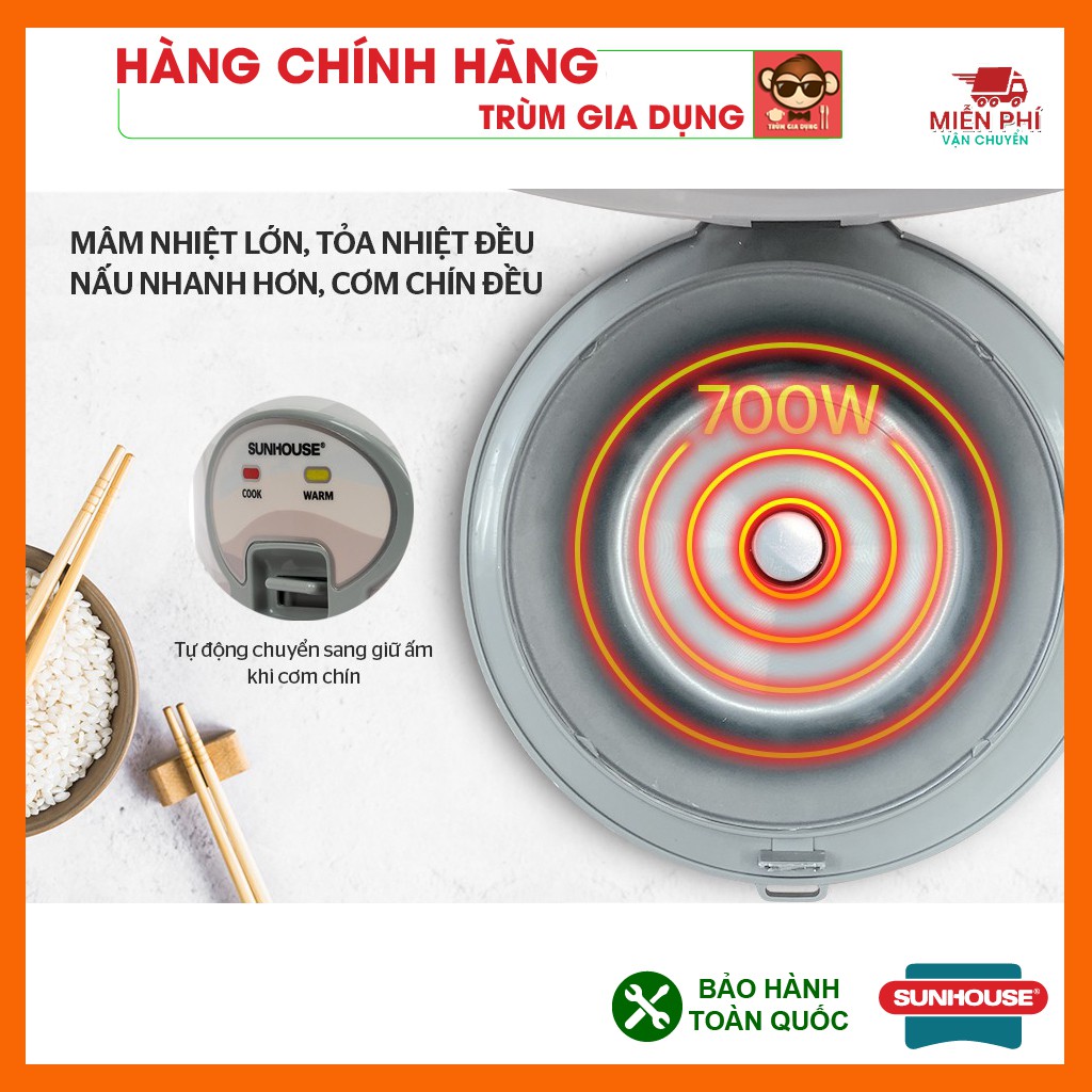 Nồi cơm điện Sunhouse SHD8062 1,8 lít, nồi cơm điện Sunhouse siêu bền, bảo hành toàn quốc 12 tháng.