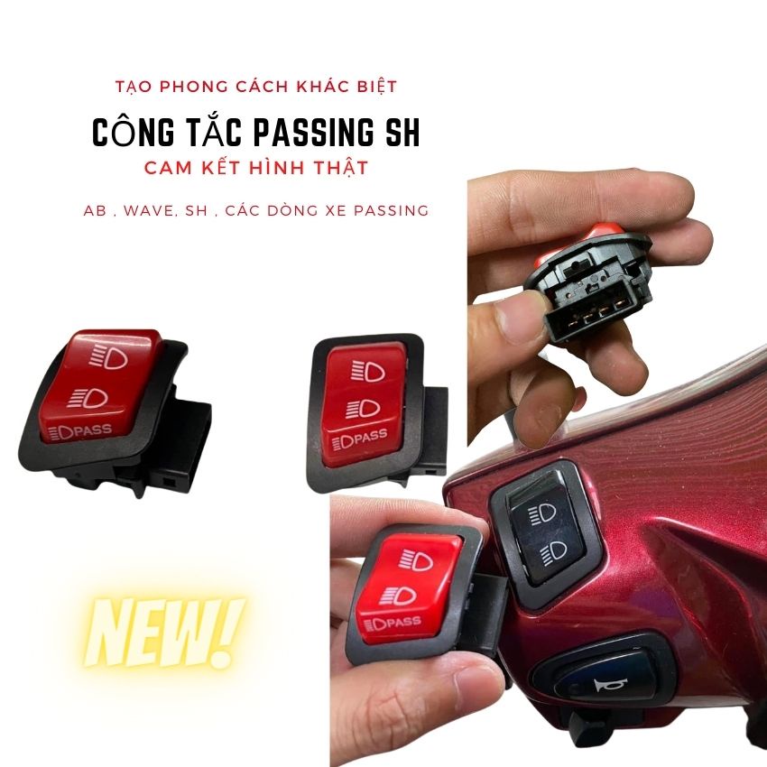 Công Tắc Passing SH Cho AirBlade, Wave, Future, Nút màu Đỏ-Tặng Jack 4 chân