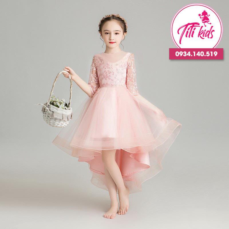 Đầm Công Chúa Cho Bé Bái TITIKIDS Màu Trắng Hồng CC201