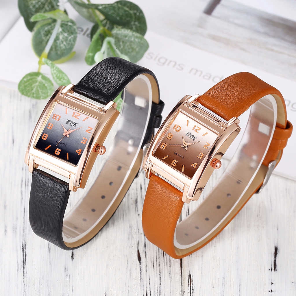 Đồng hồ nữ dây da mặt vuông màu gradient | BigBuy360 - bigbuy360.vn