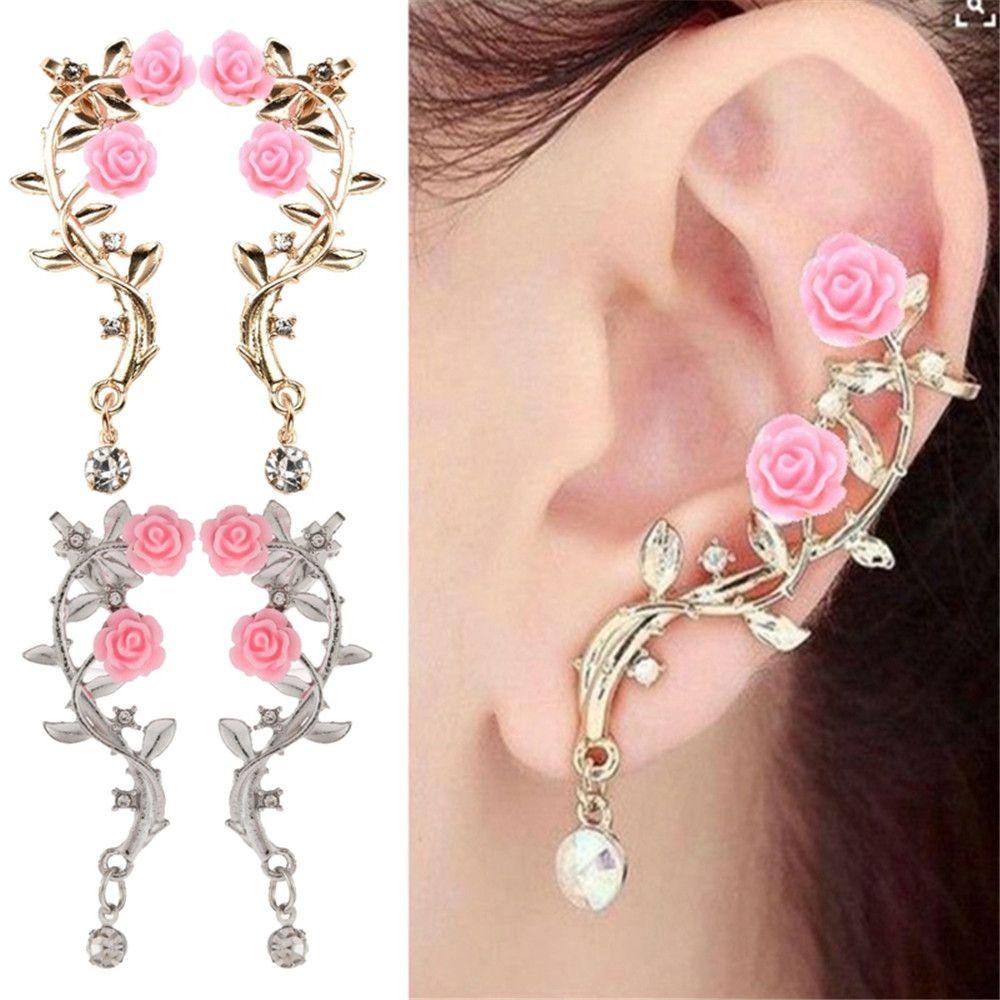 Bsuns Khuyên Tai Mặt Dây Chuyền Thời Trang|Bông Tai Kẹp Màu Hồng Xinh Xắn Thời Trang