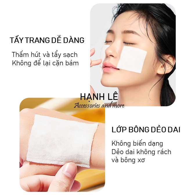 Bông tẩy trang 222 miếng Kotton pads 3 lớp nội địa trung mềm mịn và thấm hút tốt, dễ sử dụng và ít hao mỹ phẩm