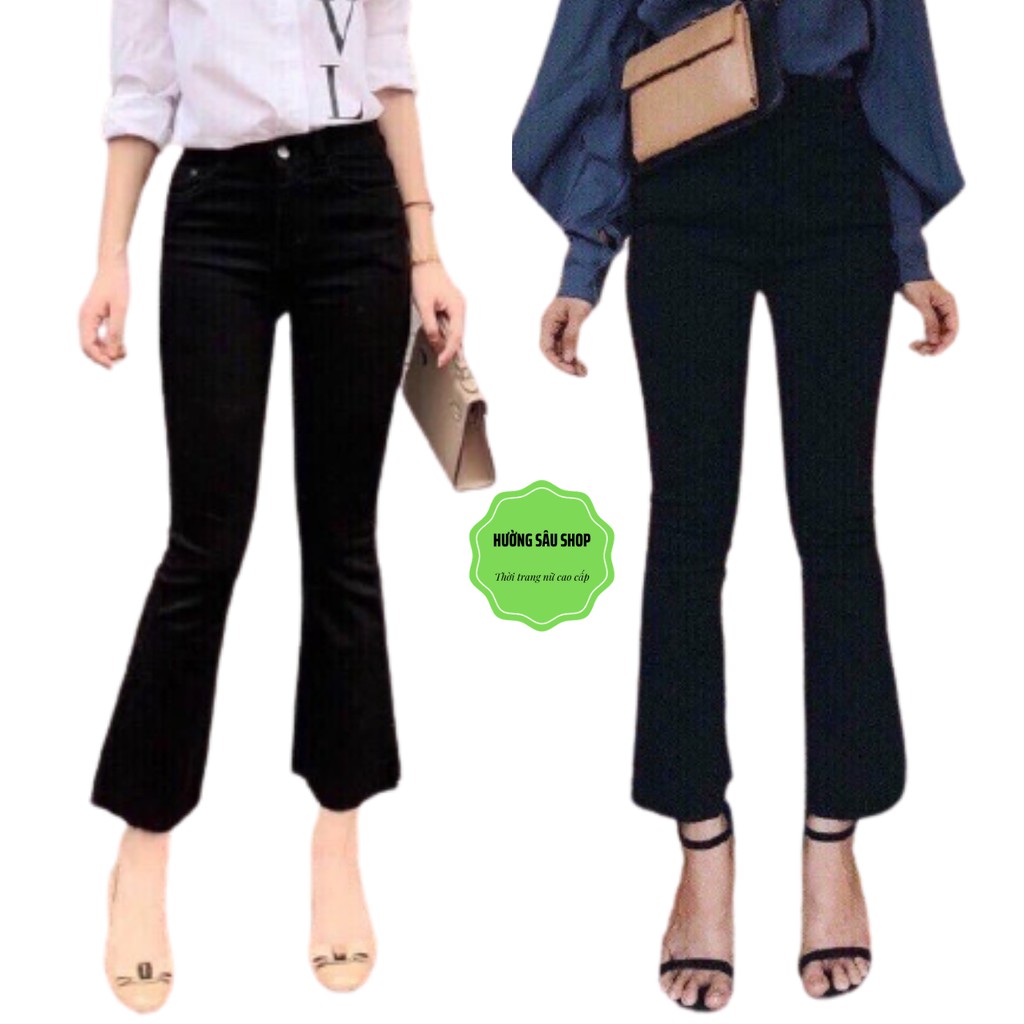 Quần Jean Ống Loe Lưng Cao, Quần Bò Nữ Đen Ống Vẩy Cạp Cao