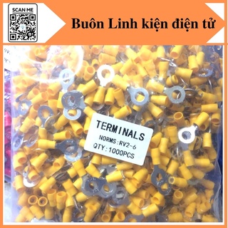 Đầu cos tròn RV2-6, đầu cos dây điện, đầu cốt 2-6, cos tròn, cos tròn bọc nhựa- 500 chiếc