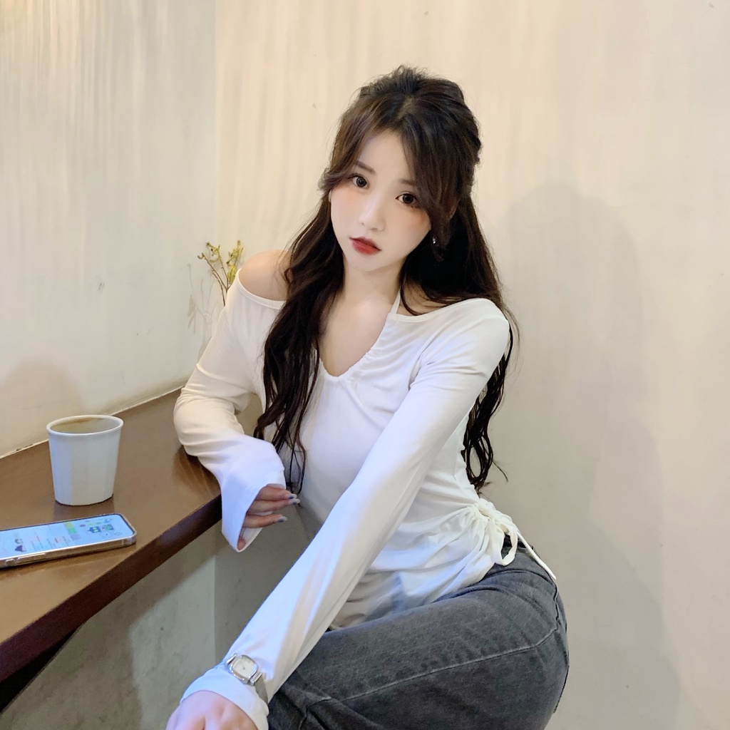 Áo thun COZOK dài tay cổ yếm phong cách Hàn Quốc thời trang