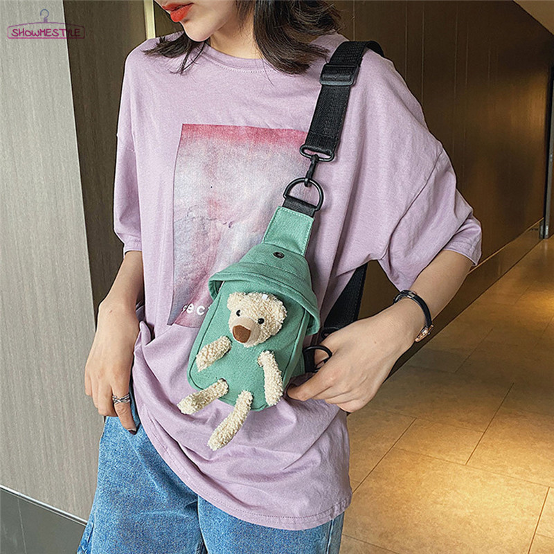 Túi Đeo Chéo Vải Canvas Hình Gấu Đáng Yêu Cho Nữ | BigBuy360 - bigbuy360.vn