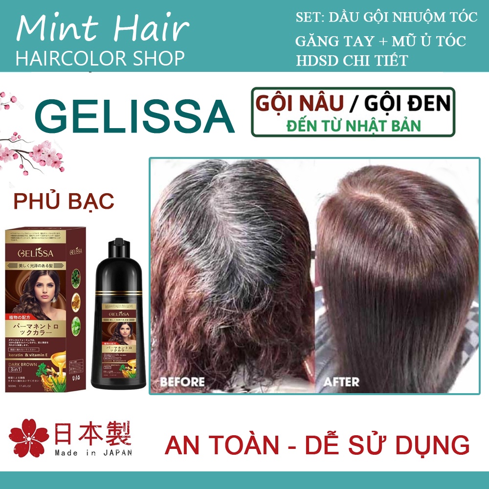 Dầu gội phủ bạc GELISSA 500ml nhật bản - Dầu gội nhuộm tóc đen, nhuộm tóc nâu - thảo dược tự nhiên an toàn