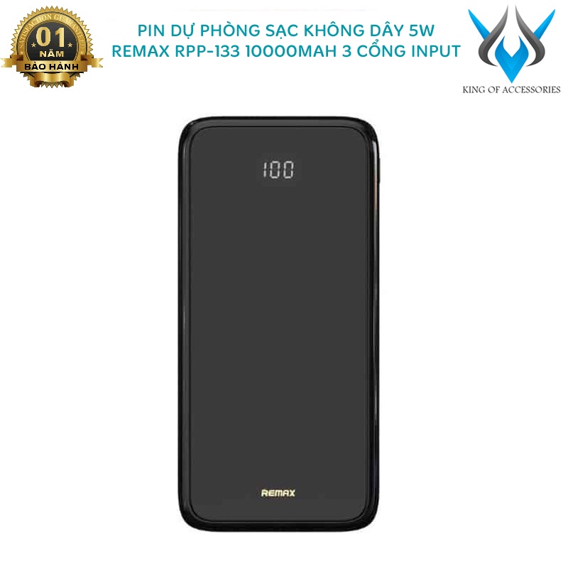 Pin dự phòng sạc không dây Remax RPP-133 dung lượng 10000mAh Wireless 5W - tích hợp 3 input và 1 USB  phụ kiện 1986